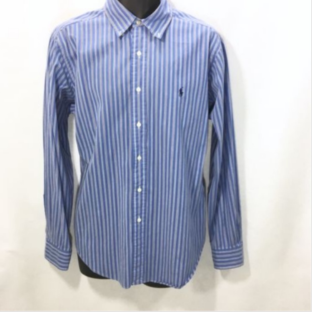 RALPH LAUREN Mens Blue Striped Shirt Size L